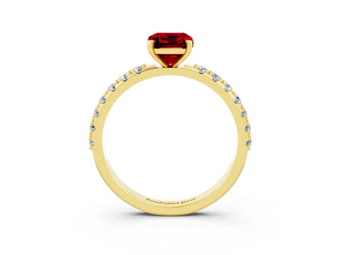 Yellow gold Emerald Cut Ruby Solitaire Pavé Band with Four-Prong Setting_3