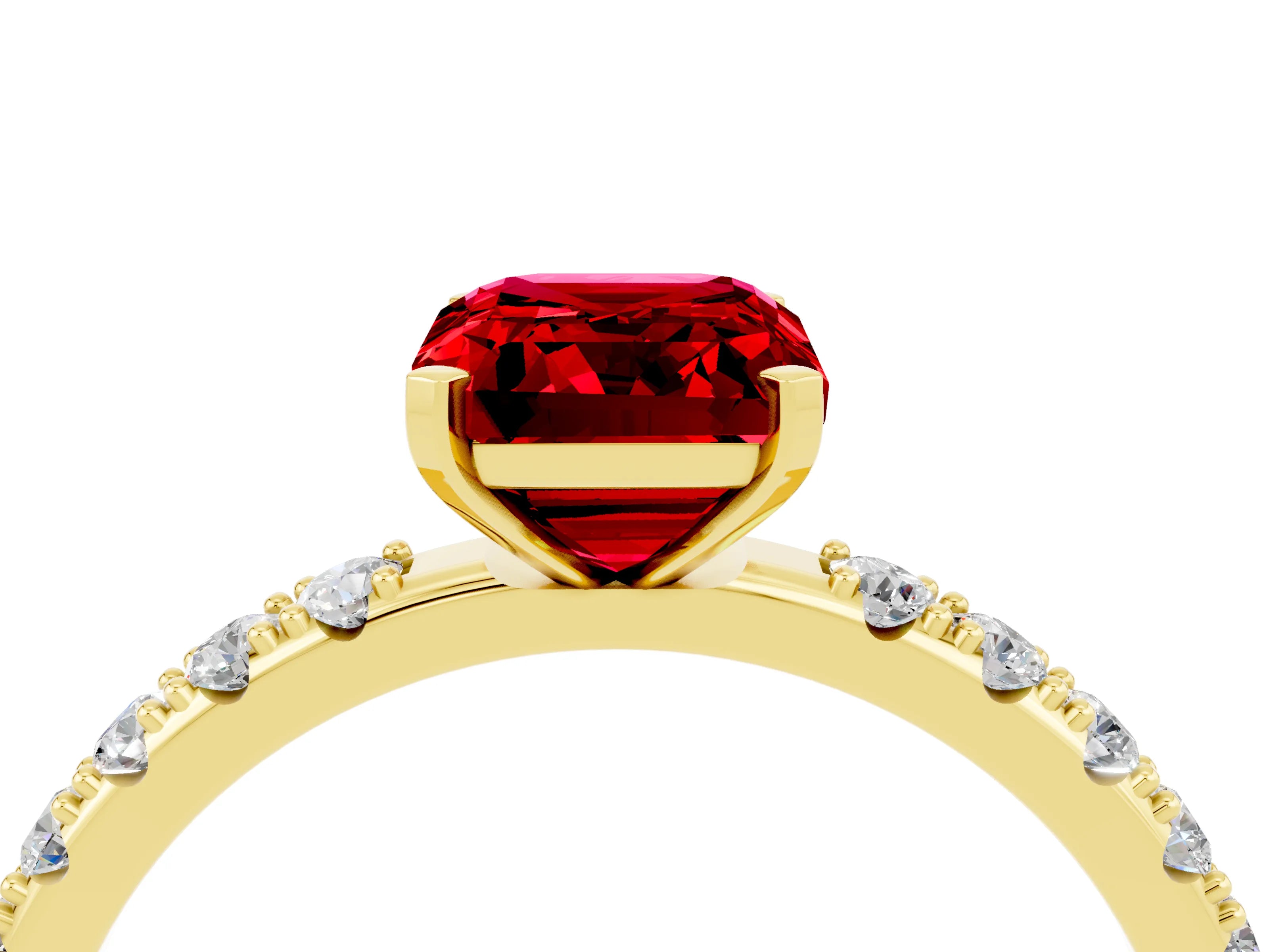 Yellow gold Emerald Cut Ruby Solitaire Pavé Band with Four-Prong Setting_4