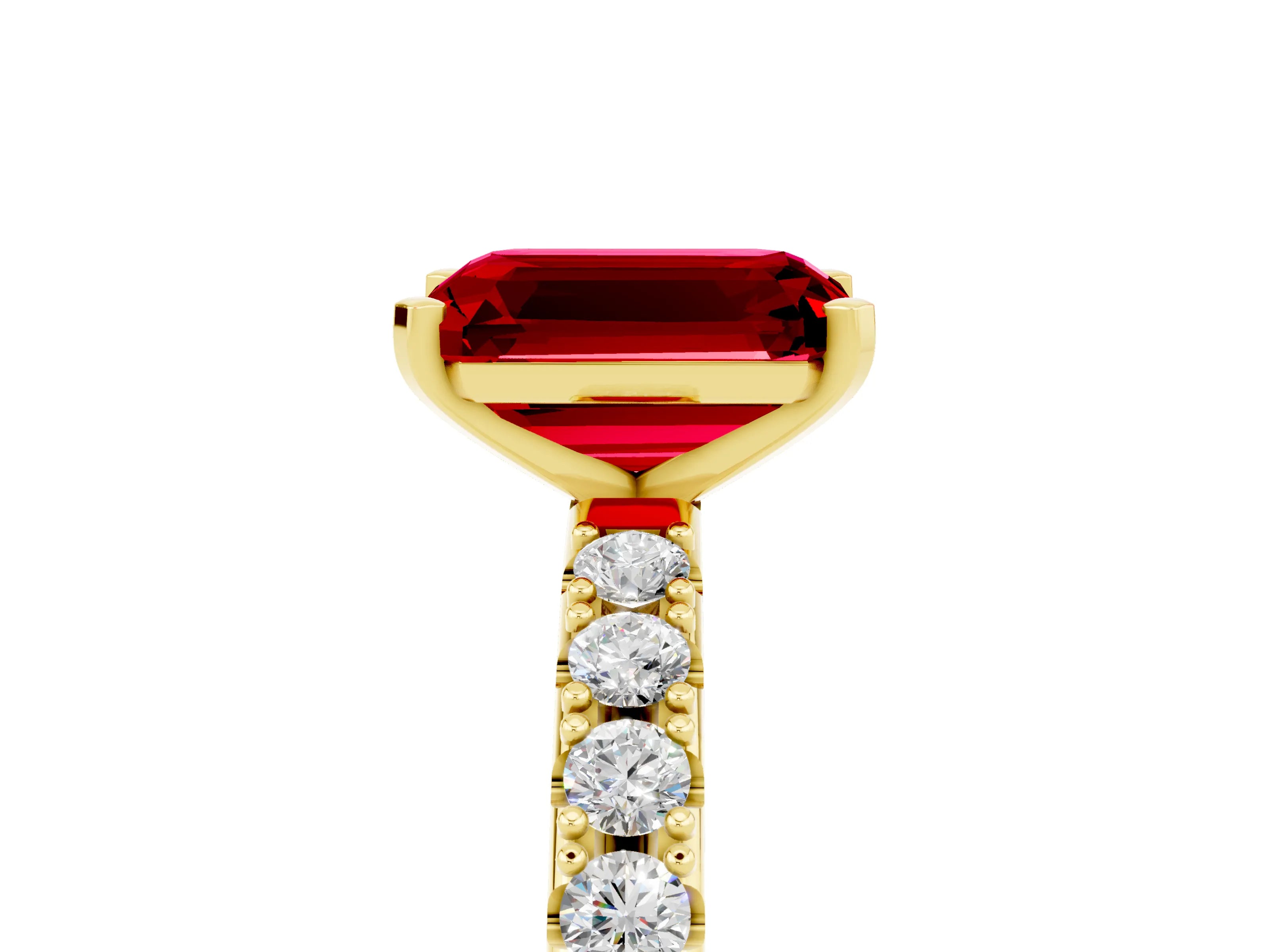 Yellow gold Emerald Cut Ruby Solitaire Pavé Band with Four-Prong Setting_5