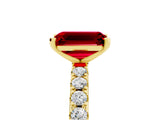 Yellow gold Emerald Cut Ruby Solitaire Pavé Band with Four-Prong Setting_5