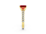 Yellow gold Emerald Cut Ruby Solitaire Pavé Engagement Ring with Round Band and Prong Setting_15