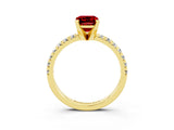 Yellow gold Emerald Cut Ruby Solitaire Pavé Engagement Ring with Round Band and Prong Setting_16