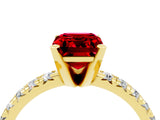 Yellow gold Emerald Cut Ruby Solitaire Pavé Engagement Ring with Round Band and Prong Setting_17