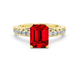 Yellow gold Emerald Cut Ruby Solitaire Pavé Engagement Ring with Round Band and Prong Setting_67