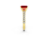 Yellow gold Emerald Cut Ruby Solitaire Pavé Engagement Ring with Round Band and Prong Setting_69