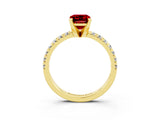 Yellow gold Emerald Cut Ruby Solitaire Pavé Engagement Ring with Round Band and Prong Setting_70