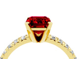 Yellow gold Emerald Cut Ruby Solitaire Pavé Engagement Ring with Round Band and Prong Setting_71