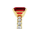 Yellow gold Emerald Cut Ruby Solitaire Pavé Engagement Ring with Round Band and Prong Setting_72