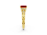 Yellow gold Emerald Cut Ruby Solitaire Ring with Filigree Band and Four-Prong Setting_26