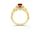Yellow gold Emerald Cut Ruby Solitaire Ring with Filigree Band and Four-Prong Setting_27