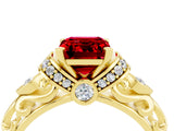 Yellow gold Emerald Cut Ruby Solitaire Ring with Filigree Band and Four-Prong Setting_28