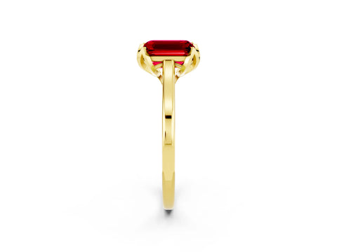 Yellow gold Emerald Cut Ruby Solitaire Ring with Flower Prong Setting and Classic Band_14