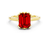 Yellow gold Emerald Cut Ruby Solitaire Ring with Flower Prong Setting and Classic Band_36