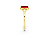 Yellow gold Emerald Cut Ruby Solitaire Ring with Flower Prong Setting and Classic Band_38