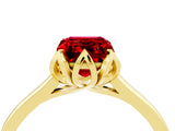 Yellow gold Emerald Cut Ruby Solitaire Ring with Flower Prong Setting and Classic Band_40