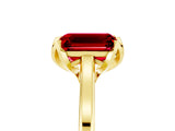 Yellow gold Emerald Cut Ruby Solitaire Ring with Flower Prong Setting and Classic Band_41