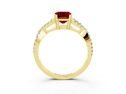 Yellow gold Emerald Cut Ruby Solitaire Ring with Four-Prong Setting and Twisted Pavé Band_3