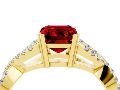 Yellow gold Emerald Cut Ruby Solitaire Ring with Four-Prong Setting and Twisted Pavé Band_4