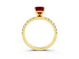 Yellow gold Emerald Cut Ruby Solitaire Ring with Pavé Accents and Four-Prong Setting_3
