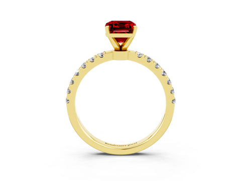 Yellow gold Emerald Cut Ruby Solitaire Ring with Pavé Accents and Four-Prong Setting_3