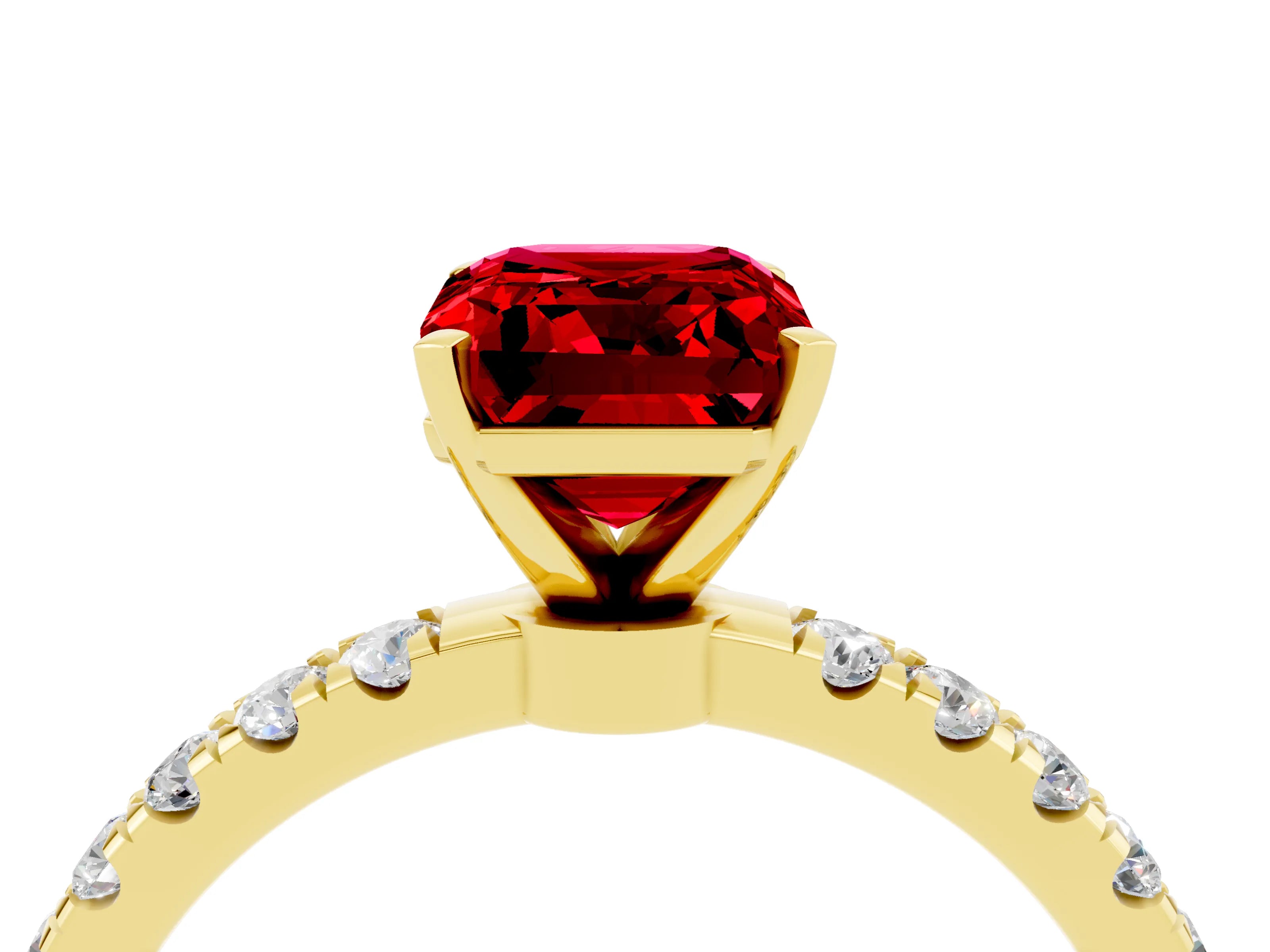 Yellow gold Emerald Cut Ruby Solitaire Ring with Pavé Accents and Four-Prong Setting_4
