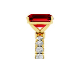 Yellow gold Emerald Cut Ruby Solitaire Ring with Pavé Accents and Four-Prong Setting_5