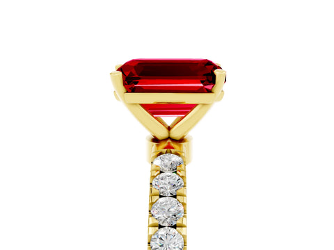 Yellow gold Emerald Cut Ruby Solitaire Ring with Pavé Accents and Four-Prong Setting_5