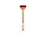 Yellow gold Emerald Cut Ruby Solitaire Ring with Pavé Band and Four-Prong Setting_26