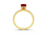 Yellow gold Emerald Cut Ruby Solitaire Ring with Pavé Band and Four-Prong Setting_27