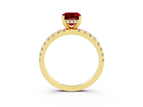 Yellow gold Emerald Cut Ruby Solitaire Ring with Pavé Band and Four-Prong Setting_27