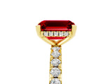Yellow gold Emerald Cut Ruby Solitaire Ring with Pavé Band and Four-Prong Setting_29