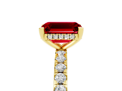 Yellow gold Emerald Cut Ruby Solitaire Ring with Pavé Band and Four-Prong Setting_29