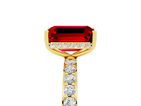 Yellow gold Emerald Cut Ruby Solitaire Ring with Pavé Band and Hidden Halo_17