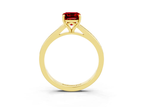 Yellow gold Emerald Cut Ruby Solitaire Ring with Pavé Band and Prong Setting_27