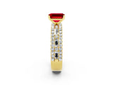 Yellow gold Emerald Cut Ruby Solitaire Ring with Pavé and Channel Set Band_2