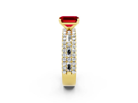 Yellow gold Emerald Cut Ruby Solitaire Ring with Pavé and Channel Set Band_2