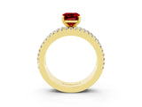 Yellow gold Emerald Cut Ruby Solitaire Ring with Pavé and Channel Set Band_3