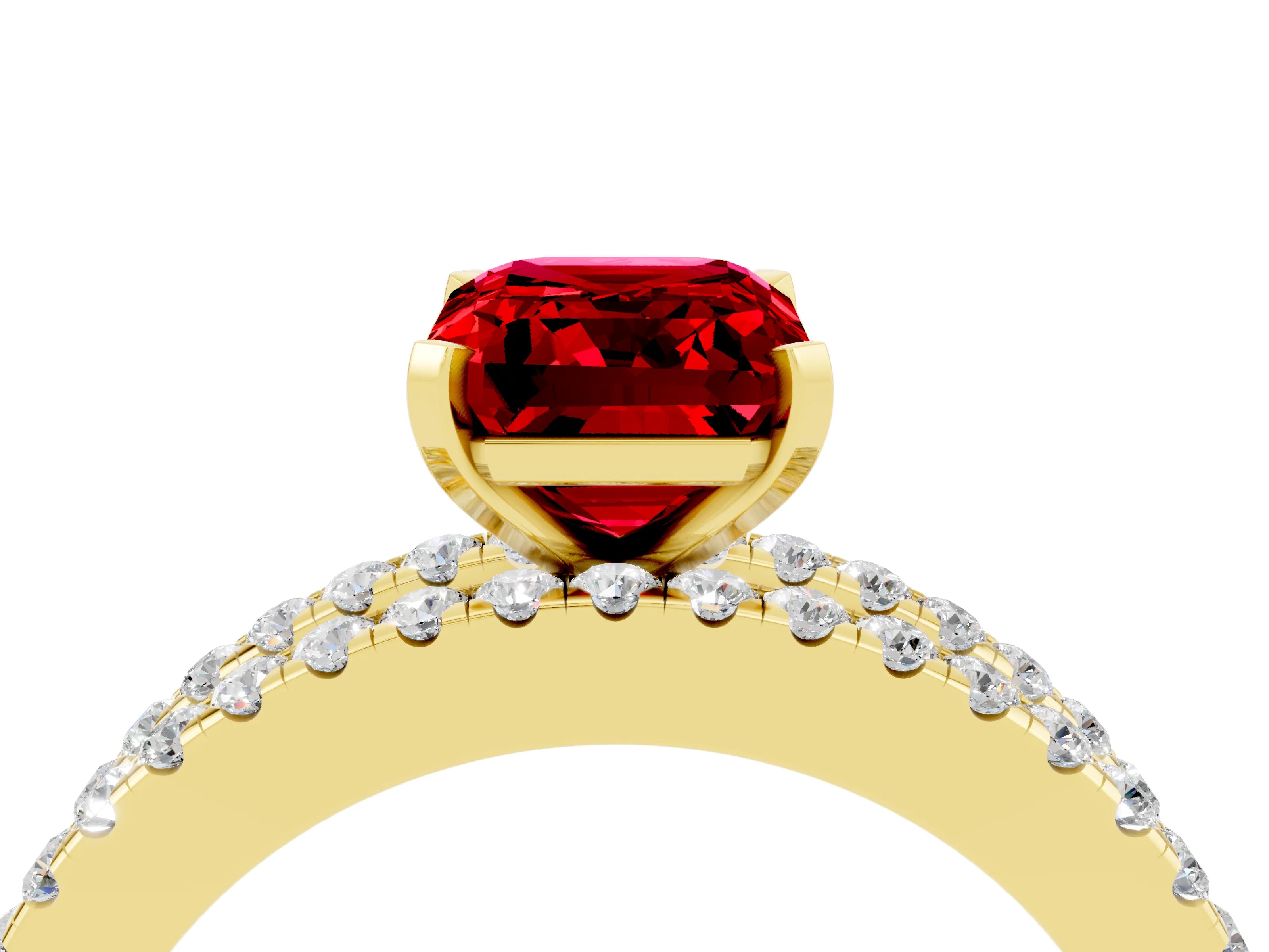 Yellow gold Emerald Cut Ruby Solitaire Ring with Pavé and Channel Set Band_4