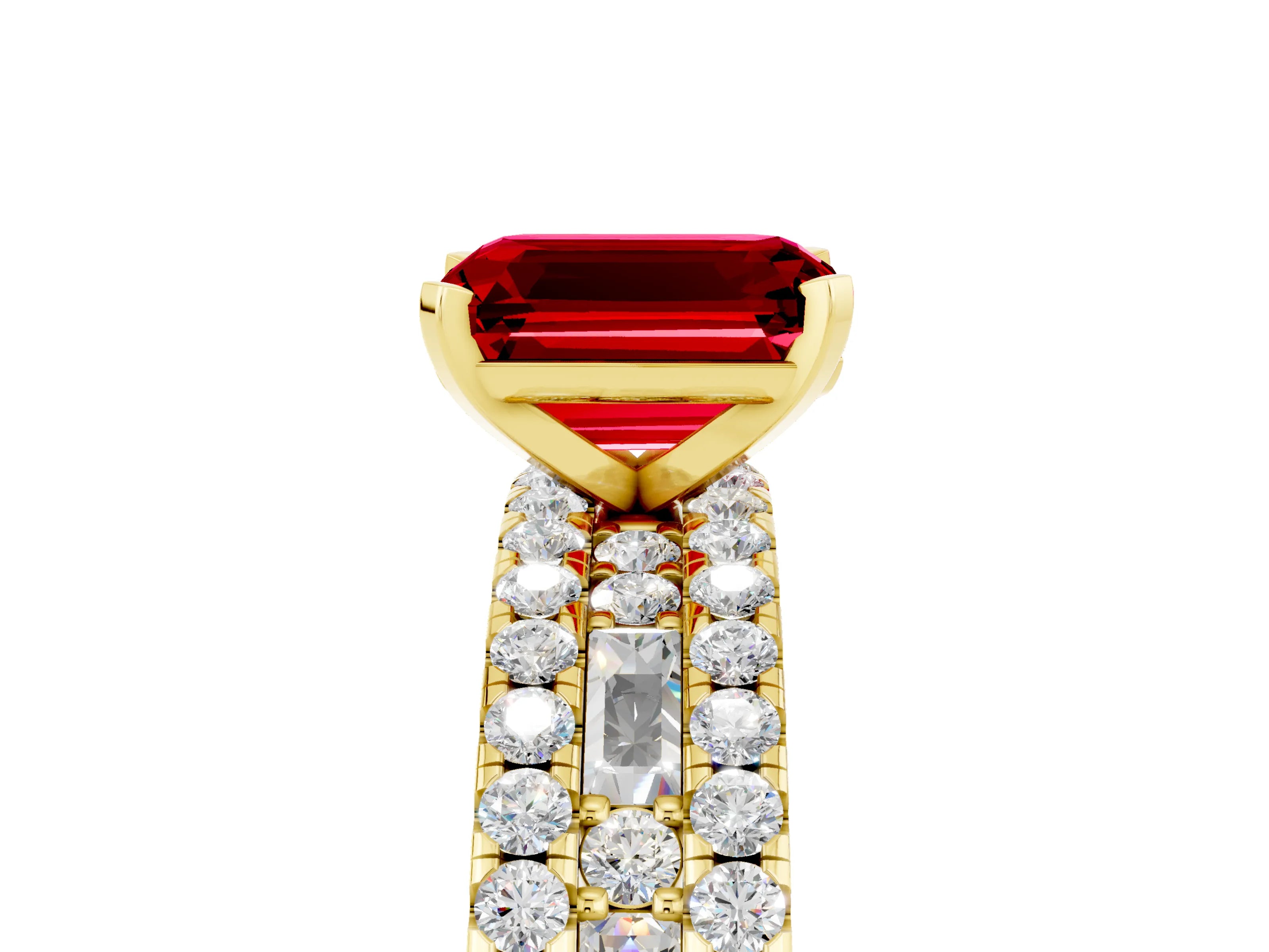Yellow gold Emerald Cut Ruby Solitaire Ring with Pavé and Channel Set Band_5