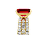 Yellow gold Emerald Cut Ruby Solitaire Ring with Pavé and Channel Set Band_5