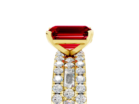 Yellow gold Emerald Cut Ruby Solitaire Ring with Pavé and Channel Set Band_5