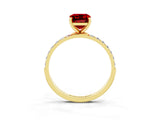 Yellow gold Emerald Cut Ruby Solitaire Ring with Pave Band and Four Prong Setting_15