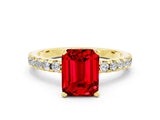 Yellow gold Emerald Cut Ruby Solitaire Ring with Round  Pavé Band and Four-Prong Setting_36