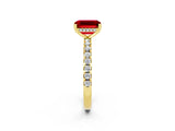 Yellow gold Emerald Cut Ruby Solitaire Ring with Round  Pavé Band and Four-Prong Setting_38