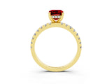 Yellow gold Emerald Cut Ruby Solitaire Ring with Round  Pavé Band and Four-Prong Setting_39