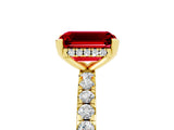 Yellow gold Emerald Cut Ruby Solitaire Ring with Round  Pavé Band and Four-Prong Setting_41
