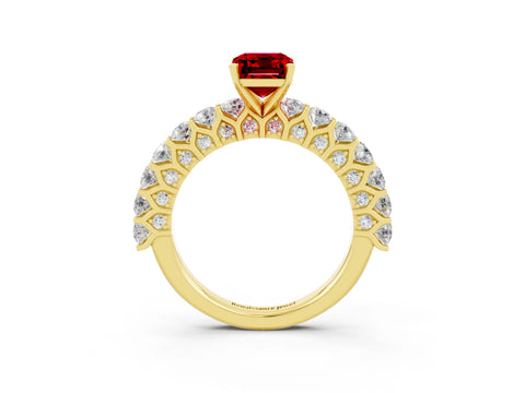 Yellow gold Emerald Cut Ruby Solitaire Ring with Shared Prong Pavé Band and Four-Prong Setting_3