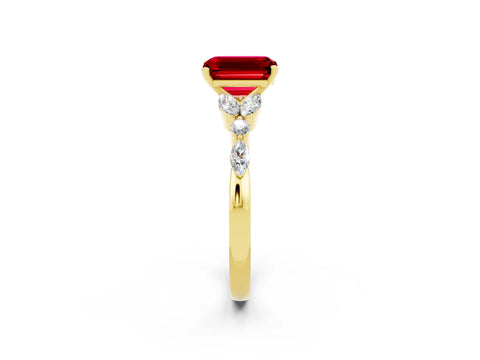Yellow gold Emerald Cut Ruby Solitaire Ring with Side Stones and Four-Prong Setting_14