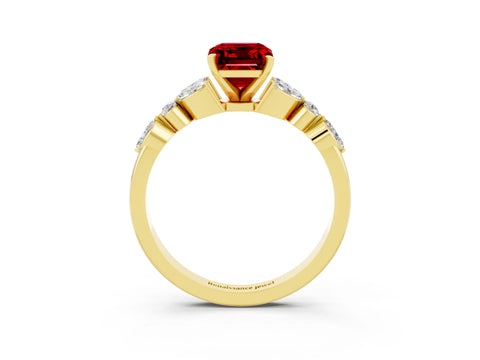 Yellow gold Emerald Cut Ruby Solitaire Ring with Side Stones and Four-Prong Setting_15