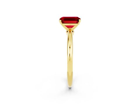 Yellow gold Emerald Cut Ruby Solitaire Ring with Six-Prong Setting and Classic Band_2